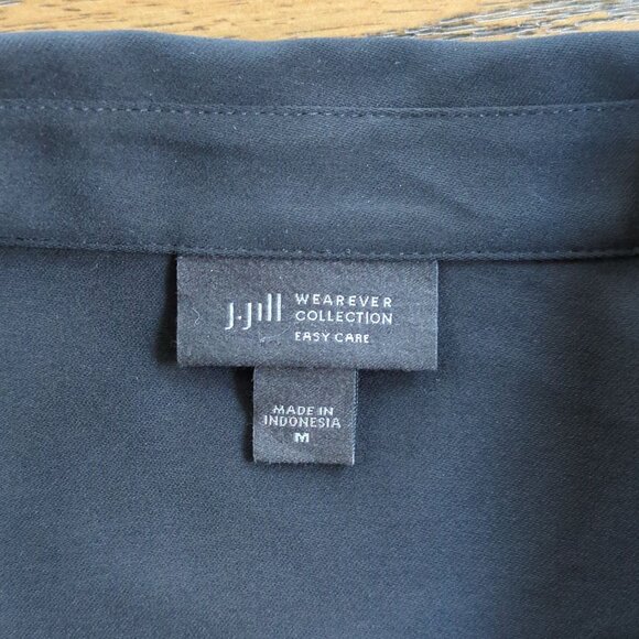 J. Jill Wearever Collection Black Shirt Dress M Button Front Ruffle Tiered Back - Picture 7 of 16